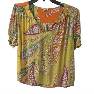 Haute Hippie Multicolor Floral Short Skeeve Blouse Size M